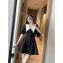 Women Short Sleeves Dress Summer Trendy Doll Collar Slimming A line Skirt Large Size Casual Pullover Dress black M