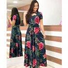 Women Short Sleeves Dress Fashion Floral Digital Printing Large Swing Long Skirt Summer Round Neck Large Size Dress A short sleeve 3XL