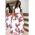Women Short Sleeves Dress Fashion Floral Digital Printing Large Swing Long Skirt Summer Round Neck Large Size Dress B short sleeve 3XL