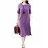 Women Short Sleeves Dress Fashion Chinese Style Cotton Linen Midi Skirt Loose Solid Color Round Neck Dress Royal blue 5XL