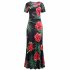 Women Short Sleeves Dress Fashion Floral Digital Printing Large Swing Long Skirt Summer Round Neck Large Size Dress C short sleeve XL