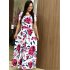 Women Short Sleeves Dress Fashion Floral Digital Printing Large Swing Long Skirt Summer Round Neck Large Size Dress C short sleeve L