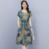 Women Short Sleeves Dress Fashion Sweet Floral Printing Large Swing Dress Casual Round Neck Pullover A line Skirt pink M