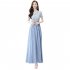 Women Short Sleeves Dress Summer Elegant Contrast Color Round Neck Midi Skirt High Waist Large Swing Dress p03 haze blue L