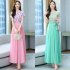 Women Short Sleeves Dress Summer Elegant Contrast Color Round Neck Midi Skirt High Waist Large Swing Dress p03 green L