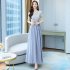 Women Short Sleeves Dress Summer Elegant Contrast Color Round Neck Midi Skirt High Waist Large Swing Dress p03 green 4XL