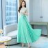 Women Short Sleeves Dress Summer Elegant Contrast Color Round Neck Midi Skirt High Waist Large Swing Dress p03 green 4XL