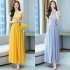 Women Short Sleeves Dress Summer Elegant Contrast Color Round Neck Midi Skirt High Waist Large Swing Dress p03 green 4XL