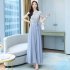 Women Short Sleeves Dress Summer Elegant Contrast Color Round Neck Midi Skirt High Waist Large Swing Dress p03 haze blue 4XL