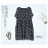 Women Short Sleeves Dress Fashion Elegant V neck Leaves Printing A line Skirt Casual Loose Pullover Dress beige M