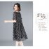Women Short Sleeves Dress Fashion Elegant V neck Leaves Printing A line Skirt Casual Loose Pullover Dress beige M