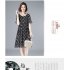 Women Short Sleeves Dress Fashion Elegant V neck Leaves Printing A line Skirt Casual Loose Pullover Dress beige M