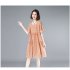 Women Short Sleeves Dress Fashion Elegant V neck Leaves Printing A line Skirt Casual Loose Pullover Dress beige M