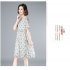 Women Short Sleeves Dress Fashion Elegant V neck Leaves Printing A line Skirt Casual Loose Pullover Dress beige M