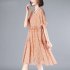 Women Short Sleeves Dress Fashion Elegant V neck Leaves Printing A line Skirt Casual Loose Pullover Dress beige M