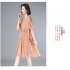 Women Short Sleeves Dress Fashion Elegant V neck Leaves Printing A line Skirt Casual Loose Pullover Dress beige M