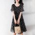 Women Short Sleeves Dress Fashion Elegant V neck Leaves Printing A line Skirt Casual Loose Pullover Dress beige M