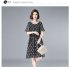 Women Short Sleeves Dress Fashion Elegant V neck Leaves Printing A line Skirt Casual Loose Pullover Dress beige M