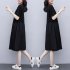 Women Short Sleeves Dress Simple Elegant Solid Color Round Neck A line Skirt Loose Casual Dress With Pockets black L
