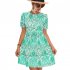 Women Short Sleeves Dress Round Neck Elegant Floral Printing High Waist A line Skirt Trendy Lantern Sleeve Short Dress blue M