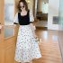 Women Short Sleeves Dress Retro French Style High Waist Chiffon Irregular Skirt Floral Printing Dress As shown L