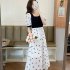 Women Short Sleeves Dress Retro French Style High Waist Chiffon Irregular Skirt Floral Printing Dress As shown M