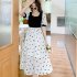 Women Short Sleeves Dress Retro French Style High Waist Chiffon Irregular Skirt Floral Printing Dress As shown M