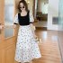 Women Short Sleeves Dress Retro French Style High Waist Chiffon Irregular Skirt Floral Printing Dress As shown M
