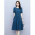 Women Short Sleeves Dress Elegant Round Neck Lace up Pullover A line Skirt Casual Solid Color Loose Dress Dark khaki L