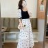 Women Short Sleeves Dress Retro French Style High Waist Chiffon Irregular Skirt Floral Printing Dress As shown L