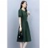 Women Short Sleeves Dress Elegant Round Neck Lace up Pullover A line Skirt Casual Solid Color Loose Dress Dark khaki L