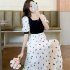 Women Short Sleeves Dress Retro French Style High Waist Chiffon Irregular Skirt Floral Printing Dress As shown M