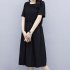 Women Short Sleeves Dress Simple Elegant Solid Color Round Neck A line Skirt Loose Casual Dress With Pockets black 2XL