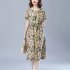 Women Short Sleeves Dress Fashion Floral Printing Mid length Skirt Loose Round Neck Pullover A line Skirt red 4XL