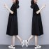 Women Short Sleeves Dress Simple Elegant Solid Color Round Neck A line Skirt Loose Casual Dress With Pockets black 2XL