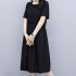 Women Short Sleeves Dress Simple Elegant Solid Color Round Neck A line Skirt Loose Casual Dress With Pockets black 2XL