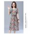 Women Short Sleeves Dress Fashion Floral Printing Mid length Skirt Loose Round Neck Pullover A line Skirt red 4XL