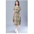 Women Short Sleeves Dress Fashion Floral Printing Mid length Skirt Loose Round Neck Pullover A line Skirt red 4XL