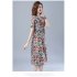 Women Short Sleeves Dress Fashion Floral Printing Mid length Skirt Loose Round Neck Pullover A line Skirt red 4XL