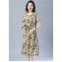 Women Short Sleeves Dress Fashion Floral Printing Mid length Skirt Loose Round Neck Pullover A line Skirt red 4XL