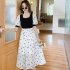 Women Short Sleeves Dress Retro French Style High Waist Chiffon Irregular Skirt Floral Printing Dress As shown 2XL