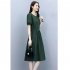 Women Short Sleeves Dress Elegant Round Neck Lace up Pullover A line Skirt Casual Solid Color Loose Dress green M