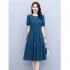 Women Short Sleeves Dress Elegant Round Neck Lace up Pullover A line Skirt Casual Solid Color Loose Dress green M