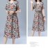 Women Short Sleeves Dress Fashion Floral Printing Mid length Skirt Loose Round Neck Pullover A line Skirt yellow 2XL