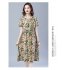 Women Short Sleeves Dress Fashion Floral Printing Mid length Skirt Loose Round Neck Pullover A line Skirt yellow 2XL
