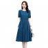 Women Short Sleeves Dress Elegant Round Neck Lace up Pullover A line Skirt Casual Solid Color Loose Dress green XXXL