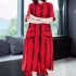 Women Short Sleeves Dress Fashion Striped Printing Single Breasted Cardigan Long Skirt Loose Casual Dress red 2XL