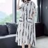 Women Short Sleeves Dress Fashion Striped Printing Single Breasted Cardigan Long Skirt Loose Casual Dress red XL