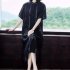Women Short Sleeves Dress Fashion Striped Printing Single Breasted Cardigan Long Skirt Loose Casual Dress red 2XL