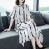Women Short Sleeves Dress Fashion Striped Printing Single Breasted Cardigan Long Skirt Loose Casual Dress red 2XL